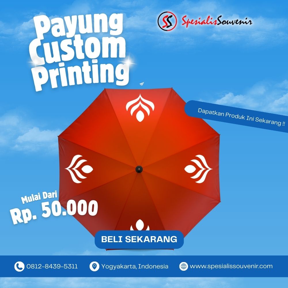 Payung perusahaan berkualitas dengan logo kustom untuk promosi bisnis dan perlindungan maksimal saat hujan.
