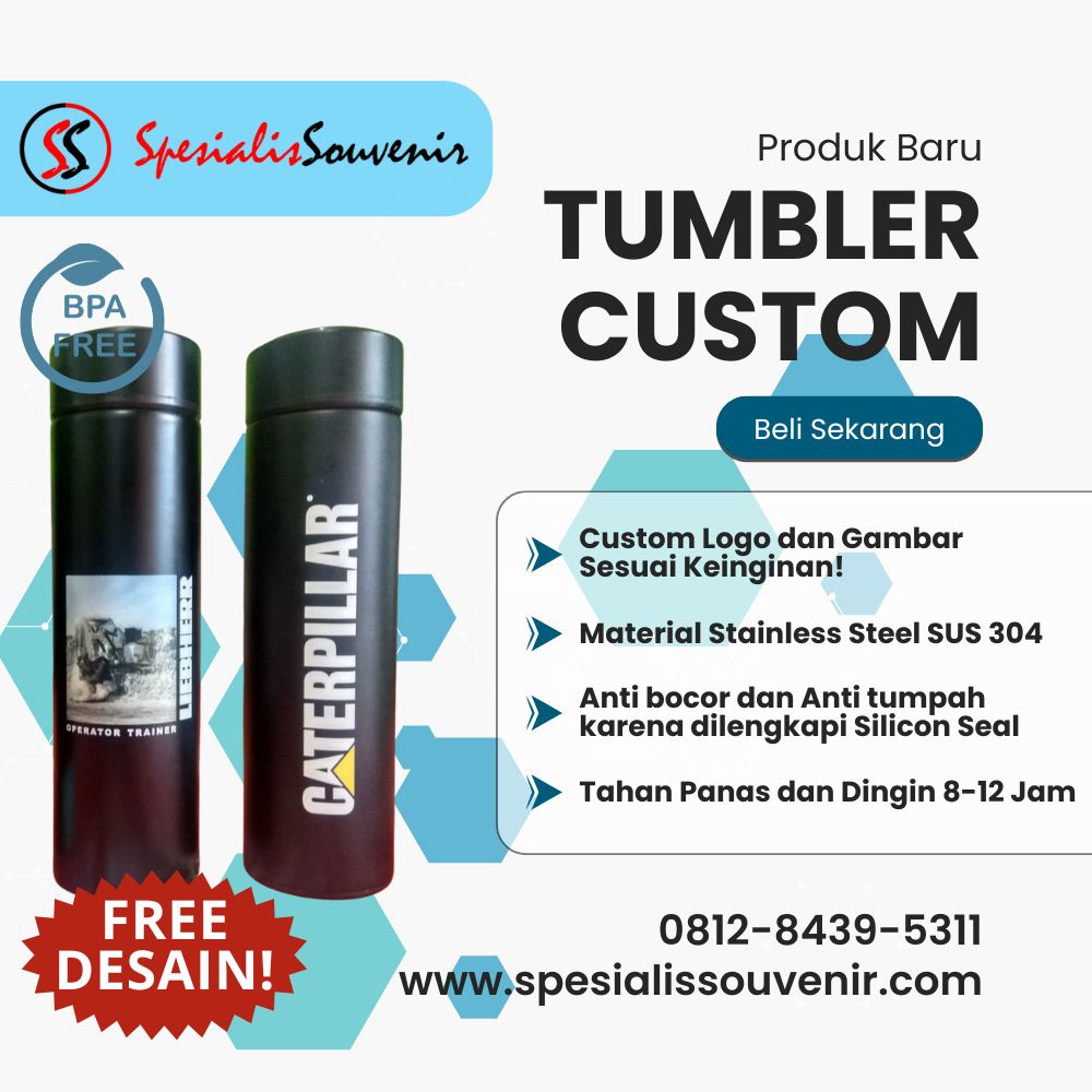 Tumbler stainless custom logo perusahaan elegan dan tahan lama untuk souvenir eksklusif.
