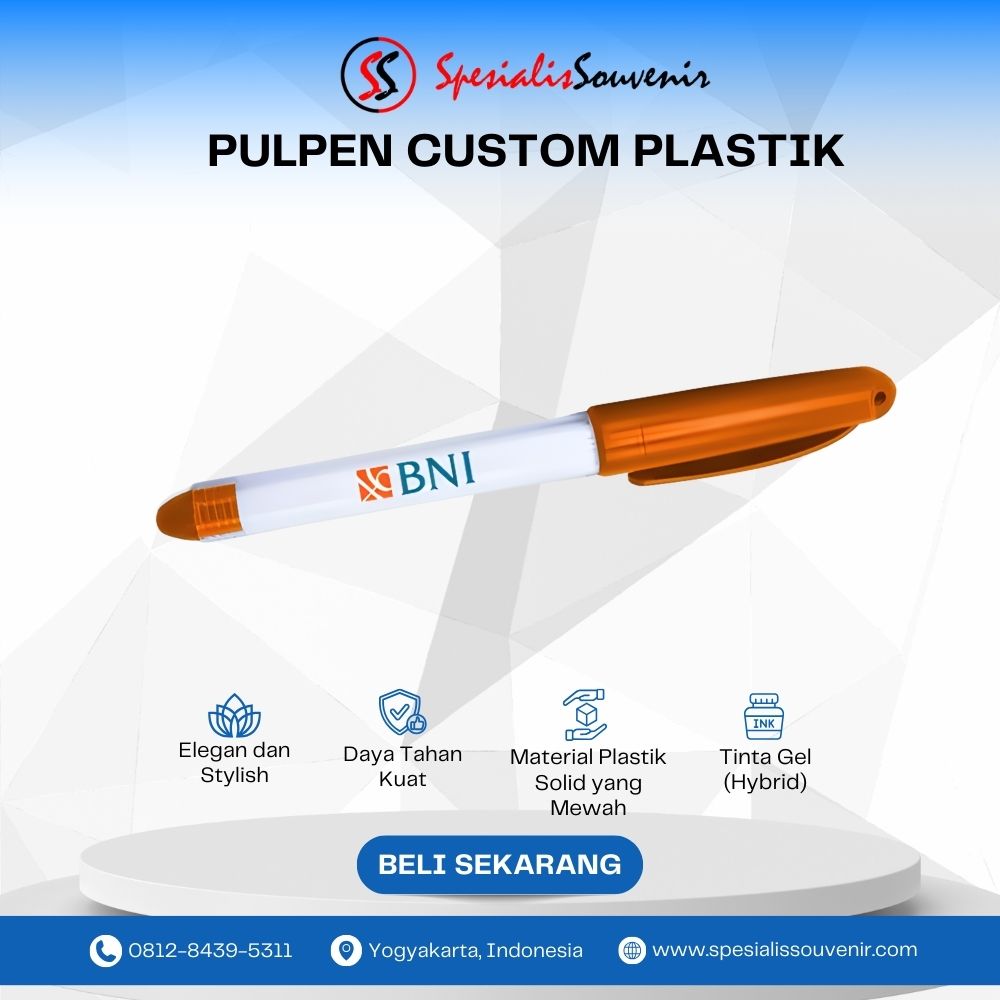 Pulpen custom murah berkualitas untuk souvenir promosi kantor dan acara wisuda.