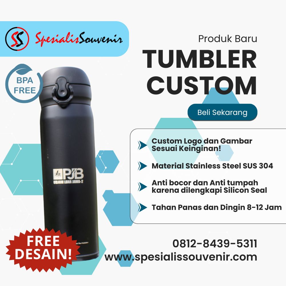 Tumbler promosi custom logo perusahaan bahan stainless steel tahan panas untuk souvenir kantor eksklusif.