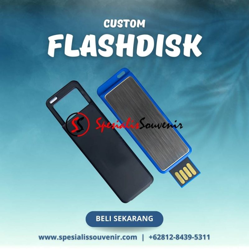flashdisk custom kulit elegan dengan logo perusahaan sebagai barang promosi eksklusif.
