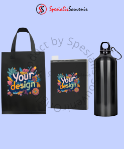 Paket seminar kit Jakarta dengan tas spunbond, notebook, dan tumbler sebagai souvenir seminar.