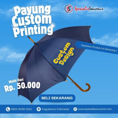 payung custom satuan dengan desain logo full color dan detail kompleks