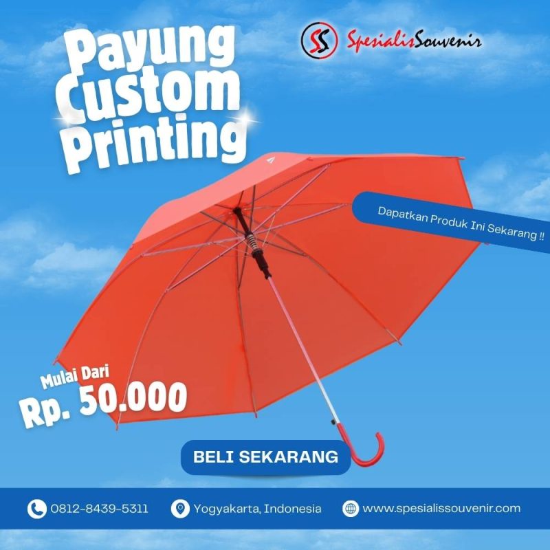 cetak payung custom jogja dengan logo perusahaan hasil rapi
