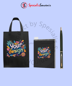 Paket seminar kit Jakarta berisi tas spunbond, pulpen promosi, dan notebook custom untuk acara perusahaan
