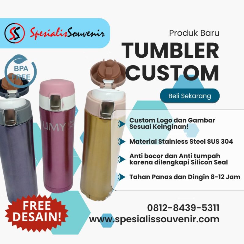 tumbler custom di Bali dengan logo perusahaan hasil cetak rapi