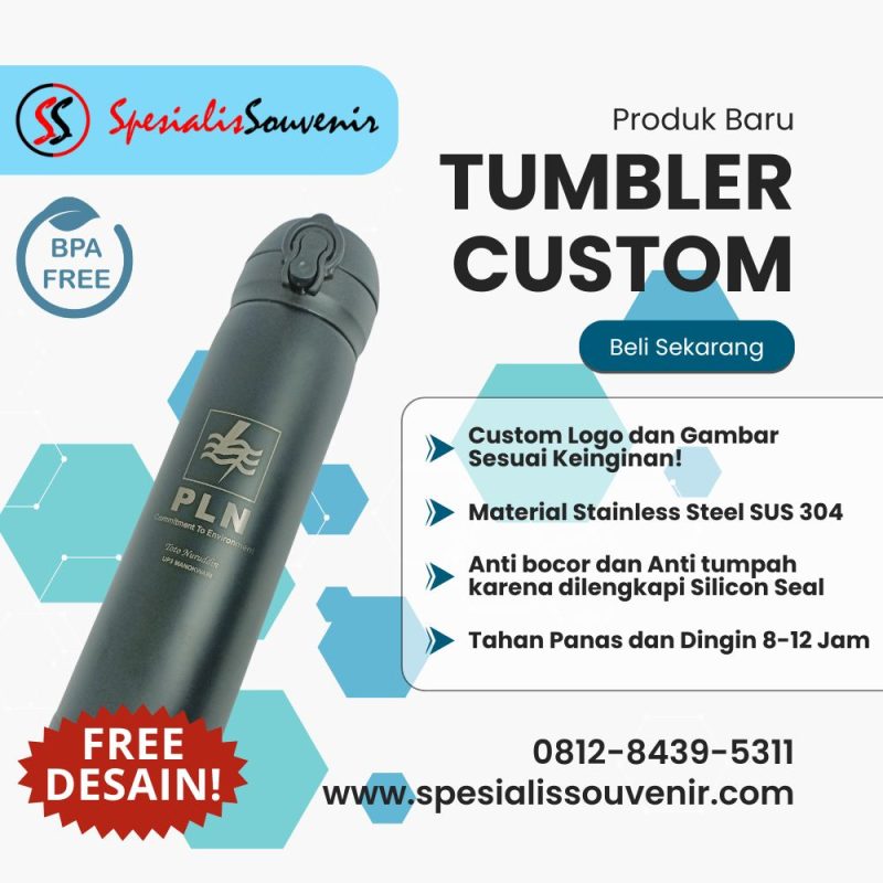 tumbler custom di Solo dengan desain logo perusahaan