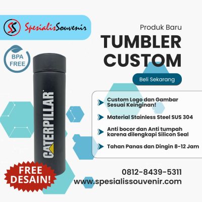 Tumbler custom Depok dengan desain nama dan logo untuk promosi dan hadiah personal berkualitas profesional.