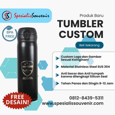 custom tumbler di Bogor untuk promosi perusahaan dengan desain profesional dan hasil cetak rapi.