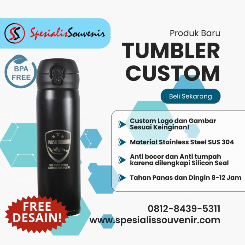 custom tumbler di Bogor untuk promosi perusahaan dengan desain profesional dan hasil cetak rapi.