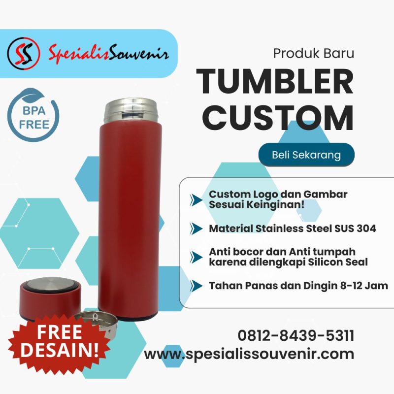 tumbler custom full print dengan desain promosi visual maksimal dan tahan lama untuk souvenir perusahaan.