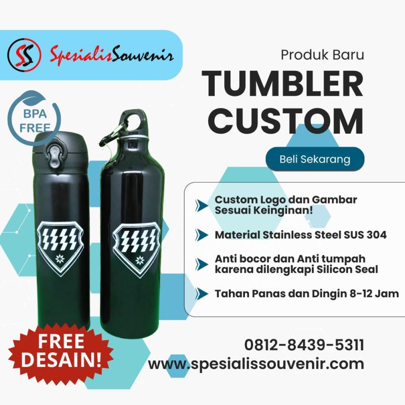 Tumbler custom gambar stainless untuk souvenir tumbler promosi dan pernikahan dengan desain cetak berkualitas.