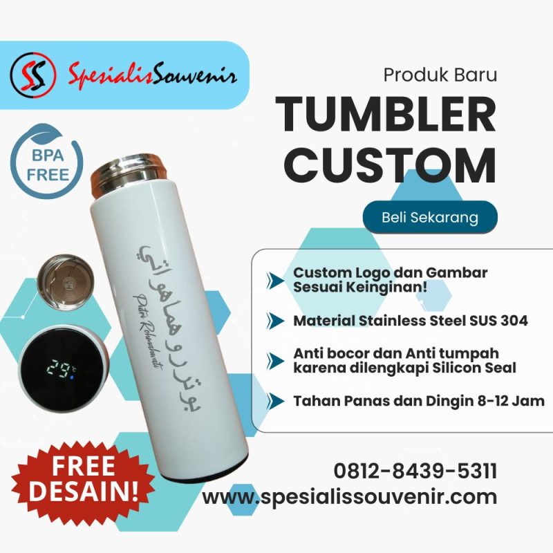 tumbler custom grosir berbagai bahan dan desain untuk anak dan promosi perusahaan.