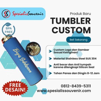 tumbler custom garut berkualitas dengan berbagai ukuran ml dan desain untuk souvenir dan promosi bisnis.