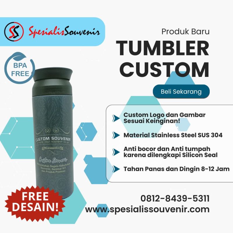 tumbler gelas custom branding hadiah perusahaan desain tahan lama berbagai ukuran.