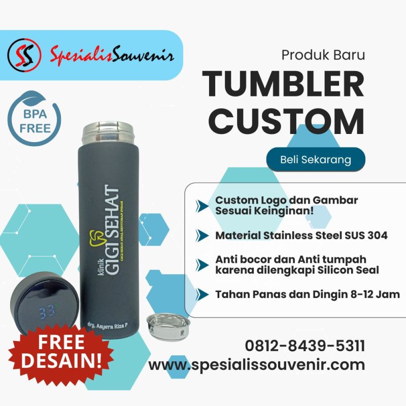 contoh harga tumbler custom berbagai ukuran dan bahan untuk kebutuhan promosi perusahaan.