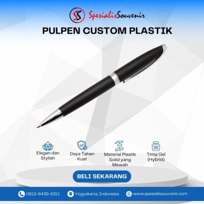 pulpen plastik custom murah berkualitas dengan logo perusahaan untuk souvenir promosi bisnis dan event.