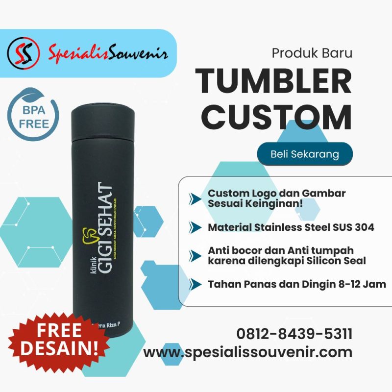 custom tumbler grosir surabaya dengan berbagai ukuran dan desain logo perusahaan berkualitas pabrik.