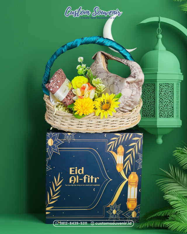 Hampers lebaran unik 2026 dengan box aesthetic berisi kue kering sebagai bingkisan hadiah Lebaran elegan.
