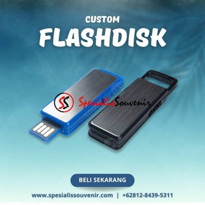 Flashdisk custom Jakarta dengan logo perusahaan dan custom box eksklusif untuk souvenir promosi profesional.