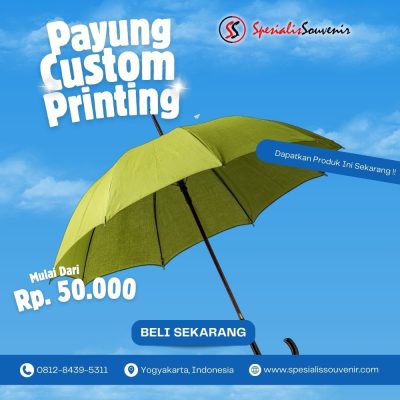 payung custom semarang dengan desain logo promosi perusahaan dan cetak gambar berkualitas tinggi.