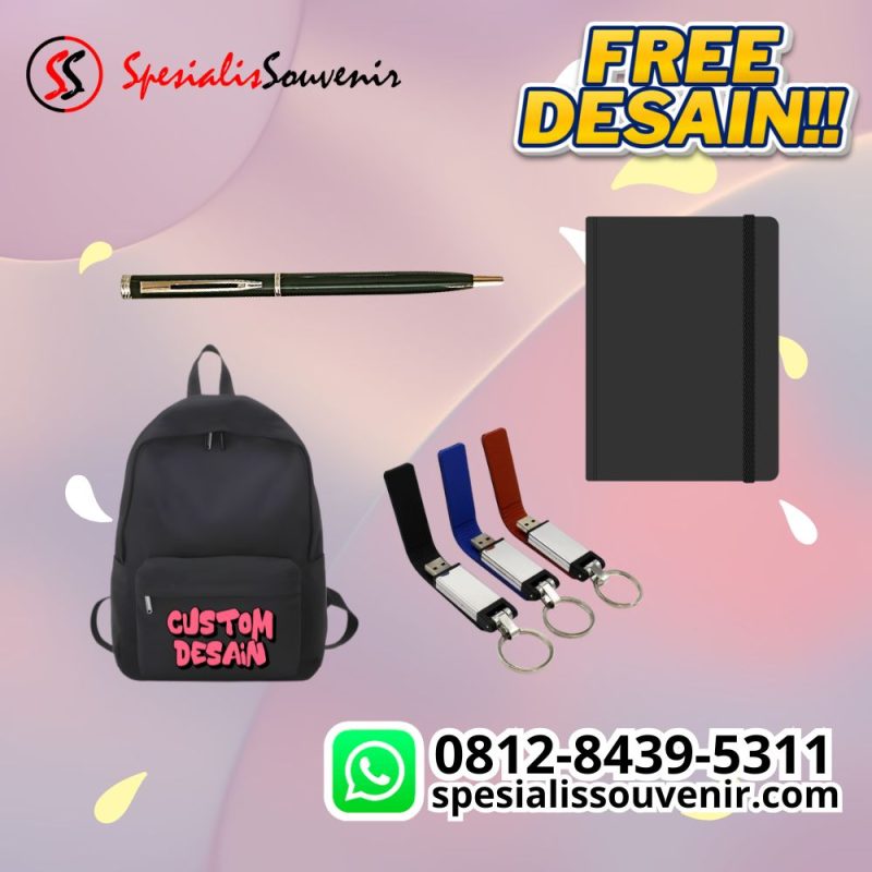 Seminar kit eksklusif dengan tas laptop premium dan perlengkapan seminar modern desain custom elegan.