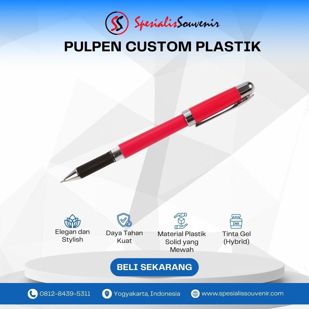 Pulpen souvenir eksklusif dengan desain elegan yang cocok untuk merchandise perusahaan atau acara spesial.