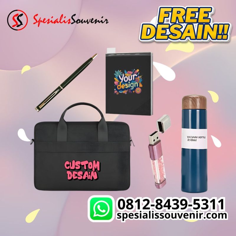 Seminar kit Palembang custom lengkap dengan tas, tumbler, dan alat tulis desain eksklusif untuk event profesional.