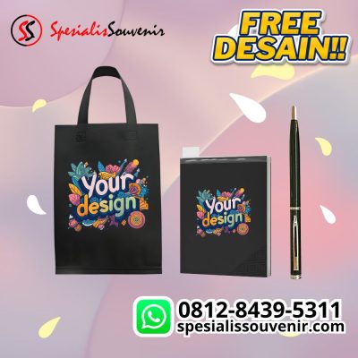 Seminar kit Yogyakarta custom eksklusif dengan tumbler, tas, dan notebook untuk kebutuhan acara profesional.